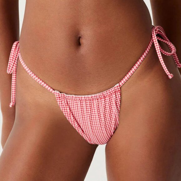 New! Frankie’s Bikinis Red White Tia Skimpy Gingham Bikini Bottom 4660 - Picture 2 of 7